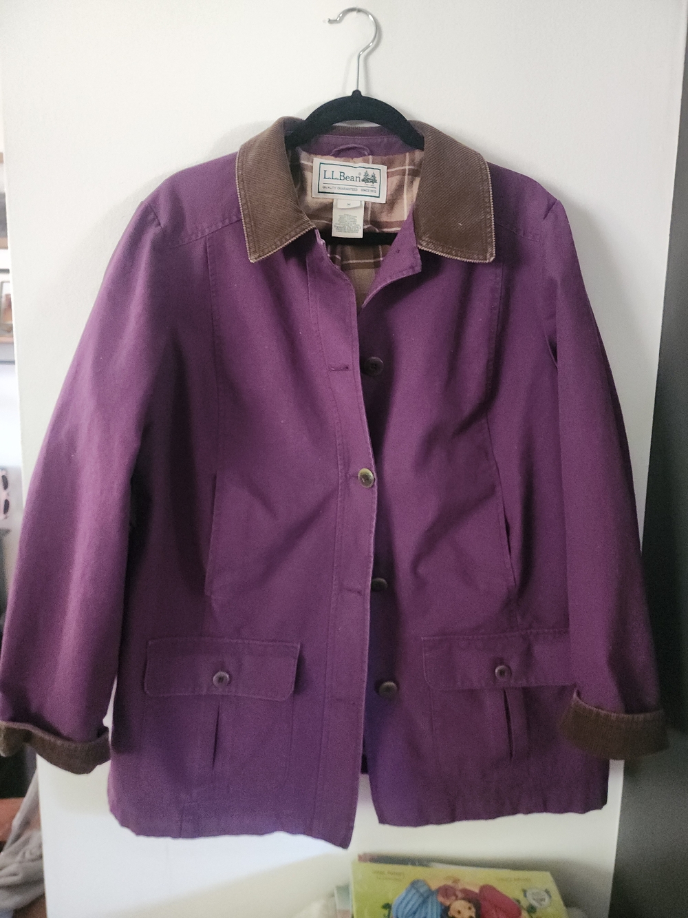 L.L. Bean Purple Utility Jacket with Brown Corduroy Trim Medium